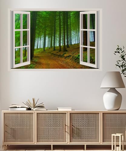 JVERF - JZZA20920 Forests Roads Autumn| Self-Adhesive Open Window Wall Sticker