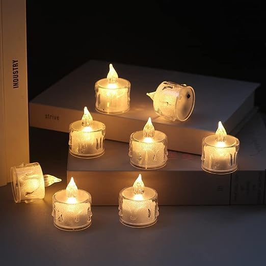 Basild 12 Pcs Flameless and Smokeless Decorative Candles Transparent Acrylic Led Light Candle for Gifting, House, Balcony, Room, Diwali, Christmas, Festival, Events Decor(Yellow, 2 cm) (12 Pcs)