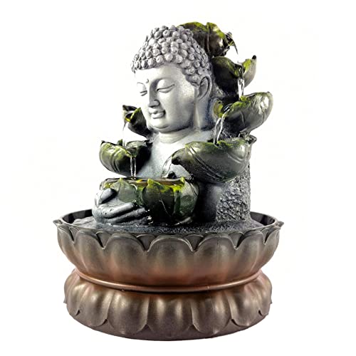 CALANDIS Buddha Tabletop Fountain Water Waterfall Yard Home Decoration Brown Base