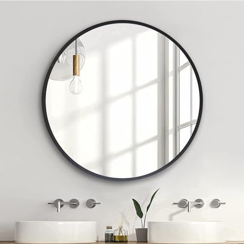 Artistiry Craftsmen Round Wall Mirror I Metal Frame I Modern Design Metal Frame I Bathroom Wash Basin, Bedroom, Drawing Room | HD Clear Image 24 Inch (Black)