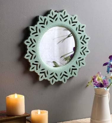 VAS Collection MDF Mirror Frame for Wall Decor,Bedroom,Living Room,Bathroom & Hallway,14"x14",Round (Multicolour)