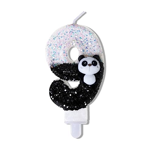 Black Number 9 Candle,Panda Birthday Cake Candles for Kid Adult Number Birthday Candles Party Supplies