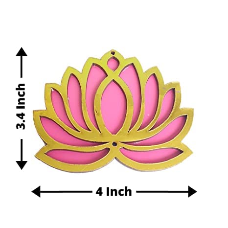 Sanvatsar Home White Golden Lotus 4 Inch Set of 12 Wooden Cutout DIY Rangoli Kit | Decorations for Diwali, Dusshera Wedding Rangoli, Pooja, Decorations, Festival Gift (White & Pink)