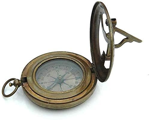 Antique Brass Sundial Pocket Compass | Stylish Navigation Tool for Travel and Exploration