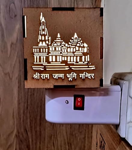 BETSU Shri Ram Ayodhya Mandir Wooden Electric Kapoor Dani/Diffuser with Night Light (Brown, Textured)