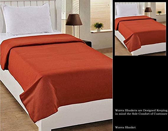 Wavva® Plain and Printed Fleece 2 Single Bed Blankets-Orange,Brown (Set of 2)