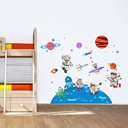 HS Decor ' Kid's on Space - Kid's Room ' Large Size Wall Sticker (Wall Coverage Area - Height 75 cms X Width 115 cms)