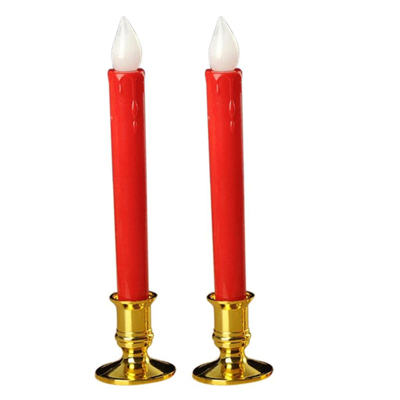 ATORSE® Flameless Flickering Led Pillars Candle Tea Light with Base Battery Powered Red - Golden Base