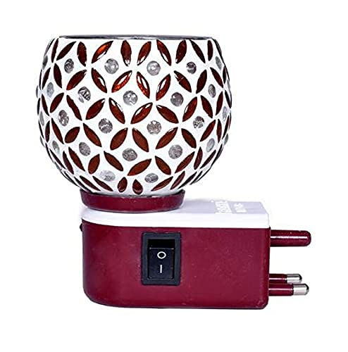 Dbell | Kapur Dani Electrical Camphor Diffuser. Glass Kapoor Dani & Essential Oil Diffuser with On Off Switch to Toggle Between Burner & Lamp (Yellow Patti)