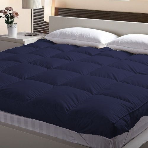 Jaipur Linen Double Bed Microfibre Mattress Padding/Topper with Waterproof and DustProof Mattress Cover/Mattress Protector for 5 Star Hotel Feel- Dark Blue-72 Inch X 72 Inch