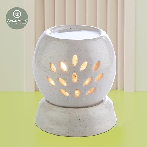 Asian Aura Handcrafted Ceramic Electric Round Shaped Aroma Diffuser| Aroma Oil Burner for Aromatherapy| Home Decor and Fragrance with Aroma Oils(English Lavender & Rosy Romance Fragrance 10ml Each)