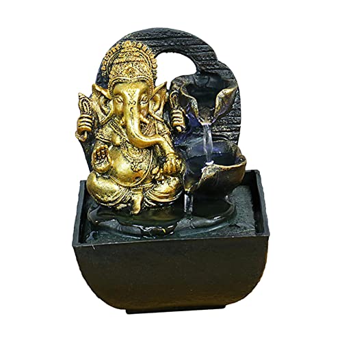 BNF Ganesha Statues Tabletop Water Fountain Collectibles Resin Rockery Waterfall Style A 14x13.5x18cm