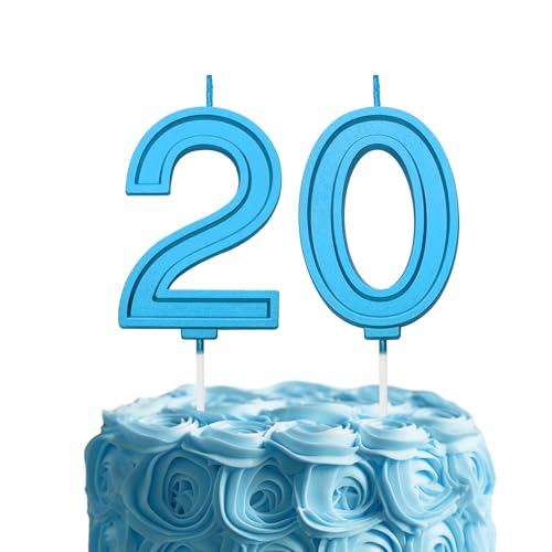 Blue 20 Number Birthday Candles 3D Number Birthday Cake Candles for Wedding Anniversary Decoration Happy Number Birthday Party Celebration