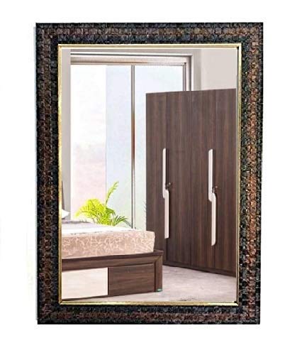 SEVEN HORSES Wall Mount Synthetic Wood Glass Rectangular Wall Mirror for Makeup Bathroom Dressing (14.5X20.5 Inch, Brown)