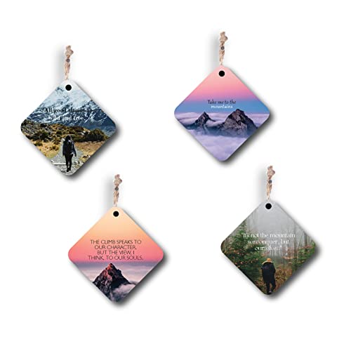 woopme® 4 PCs Mountains Are Calling Quotes Printed Wall Hanging For Home Office Restaurant Hall Wall Decor (8 x 8 Inch)