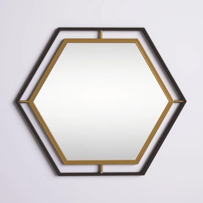 ARTESSA Modern Designer Hexagonal Mirror for Living Room with Metal Frame (60 x 75)