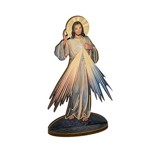 Wood Divine Mercy of Jesus Christ Statue with 3 o'Clock Prayer Card, 6 Inch