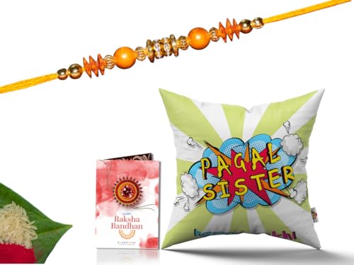 Pillow Rakhi for Brother with Gift - Rakhi with Rakhi Cushion with Filler Greeting Card- Rakhi for Brother, Gifts for Brother, Gifts for Rakhi, Gifts for Rakshabandhan Rakhi Gifts-CH-SIS-28-PF