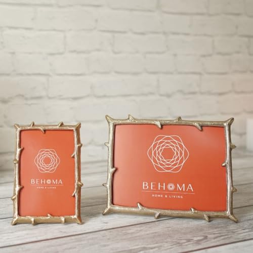 BEHOMA Golden Elegant Metal Twig Designer Photo Frame - Perfect for Home Decor, Table Decor, Gifting Purpose (4x6 Inches) (Small) & (6x8 Inches) (Large) Set of 2