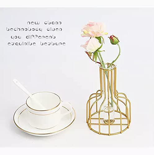 UNIQUE ART Glass Propagation Station with Metal Frame, Test Tube Vase for Flower Decoration Gold vase 6In (Pack of 1)