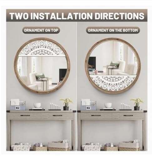 WILDWOOD 36" x36'' Round Rustic Mirror Wooden Frame Circle Mirrors, Distressed Wall Mounted Mirror | Only Frame with Out Mirror (White/Brown)