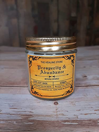 The Healing Store Prosperity and Abundance Ritual Candle | Soy Wax | 100 GMS | with Rare Herbs, Crystals & Essential Oils | Burning Hours 30