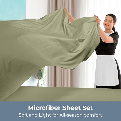 Royale Linens - 4 Piece Full Bed Sheet - Soft Brushed Microfiber 1800 Bedding Set - 1 Fitted Sheet, 1 Flat Sheet, 2 Pillow case - Wrinkle & Fade Resistant Luxury Full Size Sheet Set (Full, Sage Green)