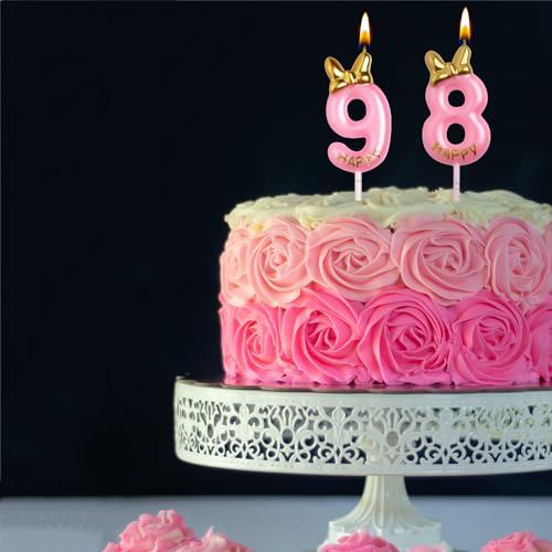 AOOLADA 89th 98th Birthday Candles, Pink 98 89 Year Old Cake Topper Cute Number Birthday Candles, Birthday Party Decorations Gifts for Girls Women