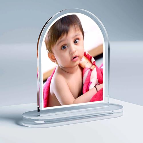 Royal Products Personalized/Customised Clear Acrylic Table top Frameless Photo Frame - Ideal for Birthdays, Valentine's Day, and Anniversaries (Oval)