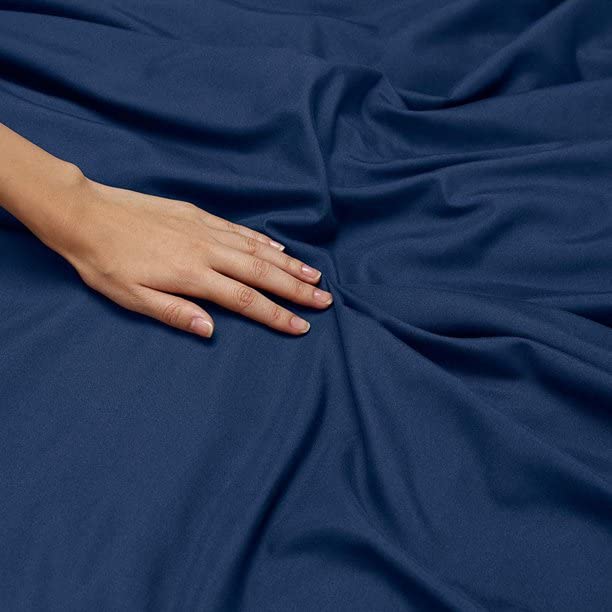 BEVI 100% Cotton 300 TC Elastic Fitted Solid Single Queen Size Bedsheet for Single Bed Size (36x78x8) Cm and Pillow Cover Size (18x28) (Single, Navy Blue)