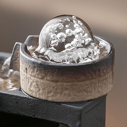 CALANDIS Tabletop Water Fountain Indoor Waterfall Feature with Rolling Ball Brown