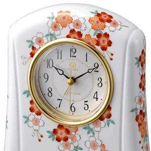 RHYTHM Japan Porcelain Rectangle Frame Quartz Analogue Table Clock with Alarm (191 x 167 x 71 mm, White)