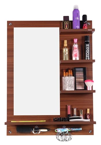 SUMWUD Bloza Wall Mount Dressing Mirror with Shelf Engineered Wood Classic (Walnut) (80X60X14 cm)