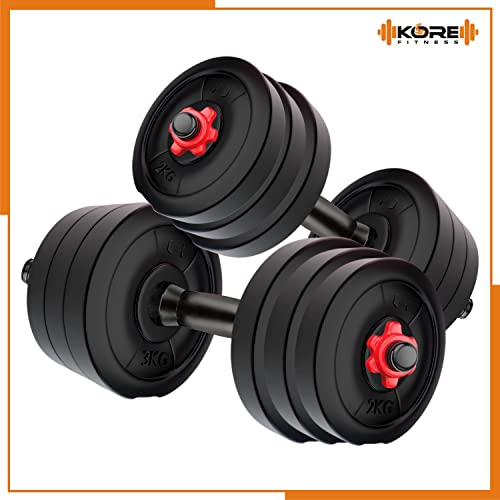 Kore PVC-DM-40KG-COMBO16 (5 kg x 4 + 2 kg x 4 + 3 kg x 4) Adjustable Dumbbells Set, Multicolour, multicolor