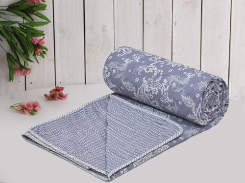 Anadhika 100% Cotton Reversible Dohar Single Bed Size | AC Blanket Dohar | Soft Light-Weight Bed Blanket Dohar (56 x 88 inch, Blue, Pack of 1)