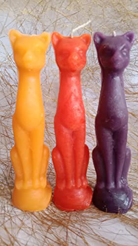 THE REMEDIAL STORE Cat Figure Spell Candle | Ritual Candle | Wicca Spells Candle | Great for Halloween, Birthdays Combo (Pack of 3, Yellow, Purple & Orange)