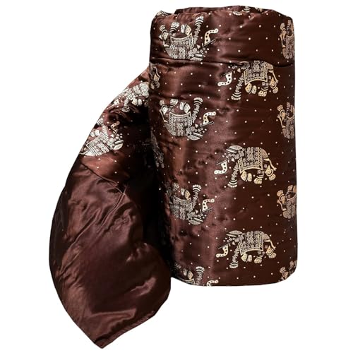 fashhub Rajasthani Cotton Filled Light Weight Silk Soft Jaipuri AC Quilt Dohar Over All Floral Print Design Blankets for Home (85x100 Inch,Brown Elephant Print, Double Bed)