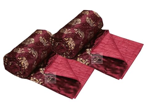 AARMOZY Cotton Filled Light Weight Silk Jaipuri AC Quilt/Razai Gold Print Jaipuriya Rajai/Razzai - (Animal Print, Maroon Elephant Single Bed Set of 2)