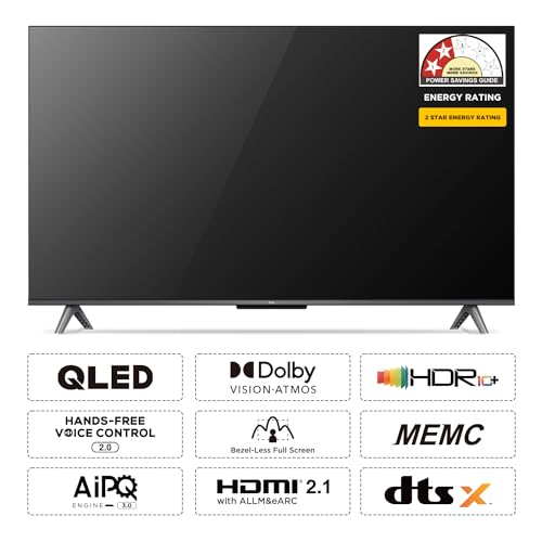 TCL 108 cm (43 inches) 4K Ultra HD Smart QLED Google TV 43T6G (Black)