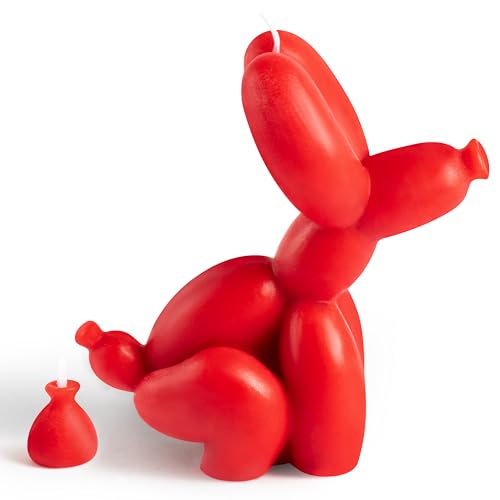 6sisc 2Pcs Pooping Balloon Dog Shaped Scented Candle Red Funny Handmade Gift Danish Pastel Home Aesthetic Decor Natural Soy Wax Candle Pine Fragrance Aromatherapy for Room Bedroom 3.9 x 4.1 in