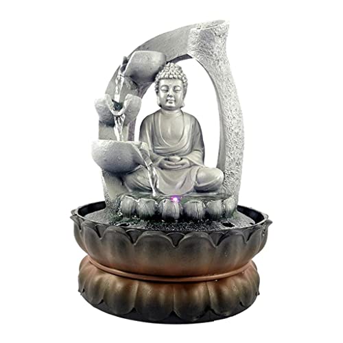 ATORSE® Buddha Tabletop Fountain Led Lights Zen Rock Water Waterfall Home Deck Decor