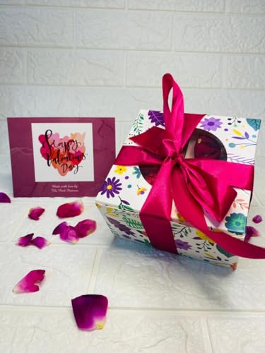 The Pink Patterns Valentines Day Gift Hamper for Her- Heart/Flower Shape Candles with Earrings, Scrunchies and Card | Rose Fragrance SOYA Wax Candles | Special Love Combo