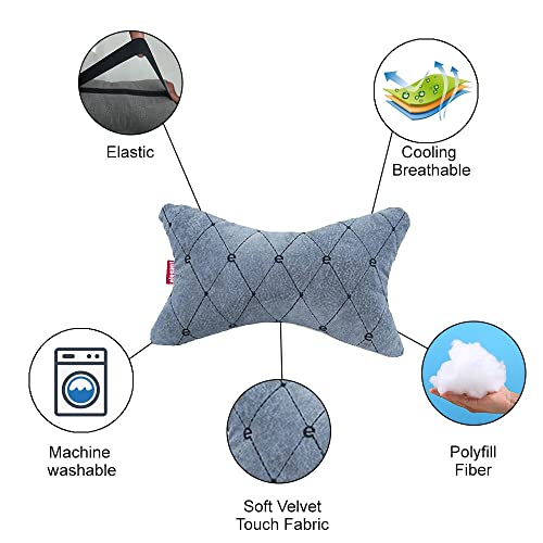 Elegant Velvet Fabric Car Neckrest/Neck Rest Pillow Set of 2 Grey(Cu_01)