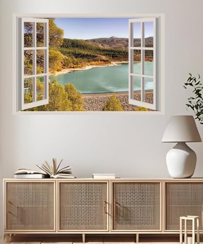 JVERF - JZZA28709 Spain Rivers Autumn Hill| Self-Adhesive Open Window Wall Sticker