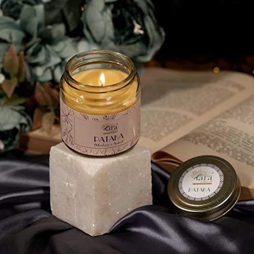 Tara Scented Candle-Pataka of India-Pataka Mandarin + Amber Aromatherapy|375 gm,Burn Time Upto 48 Hrs|Glass Jar with Screw lid|Handcrafted,Luxury Gift, Home Décor,Gift for Her|Single Wick|Large