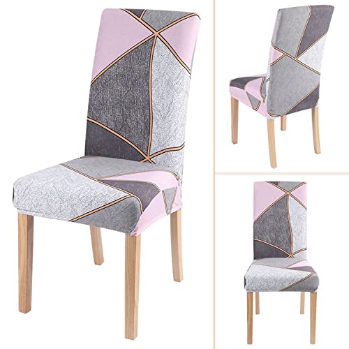 House of Quirk Spandex Chair Slipcovers for Dining Room, Polyester Chair Cover, Washable Seat Protectors (Set of 6, Grey Pink Prism)