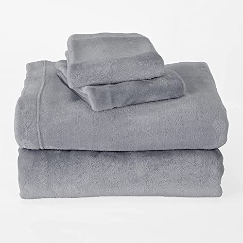 Velvet Plush Sheet and Pillowcase Set with Extra Deep Pockets | Extra Soft Micro Fleece Sheet Set | Ultra Plush and Cozy Warmth | Velvety Soft Heavyweight | Tribeca Collection (Queen, Grey)