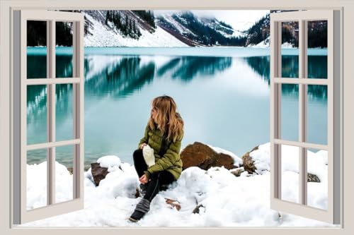 JVERF - JZZA29045 Stones Winter Lake Coast Snow Sitting| Self-Adhesive Open Window Wall Sticker