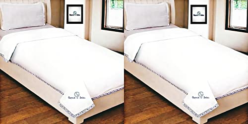 Gopesh e-Sales® 100% Cotton Soft Beautiful Plain Bhagalpuri Summer Blanket Khes Dohar Top Sheet Chadar with Printed Border Single Bed (Pack of 2) White