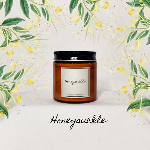 Better co Scented Soy Wax Amber Jar Candle Organic Luxury Aroma Burning Time Upto 20 Hours. Combo Pack of 3. Honeysuckle Lavender and Eucalyptus + Mint